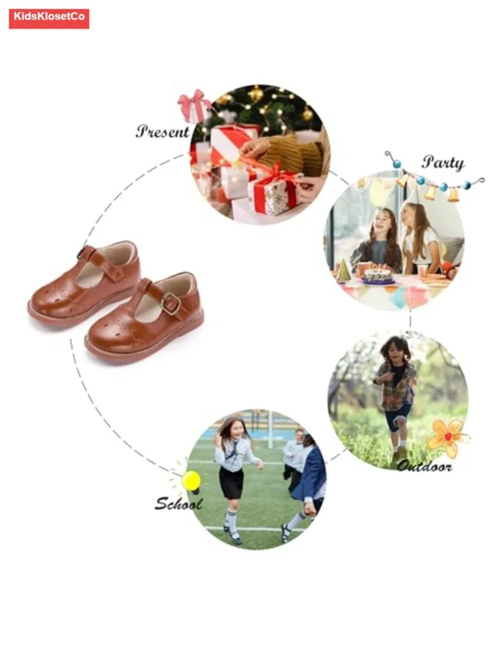 Toddler Girl Mary Jane Dress Shoes - School Oxford Flats with Hook & Loop